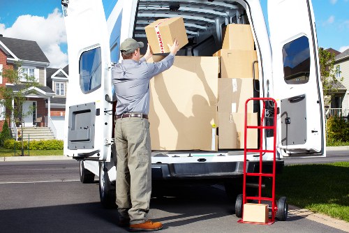 Family preparing to move with boxes
